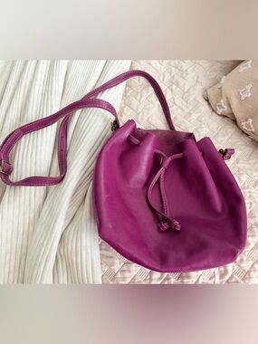Purple Drawstring Leather Crossbody Bag